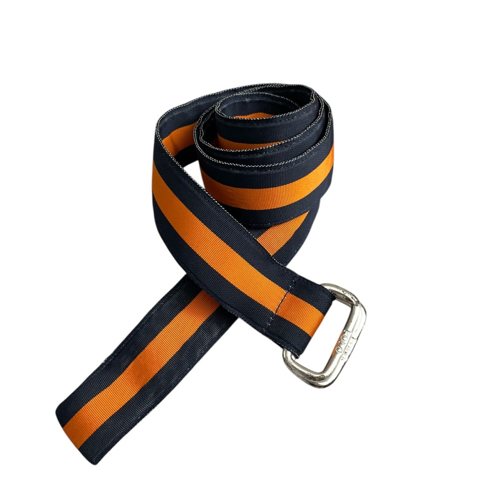 Vtg Polo Ralph Lauren Mens Belt Blue Striped Grosgrain D-Ring Buckle Embossed